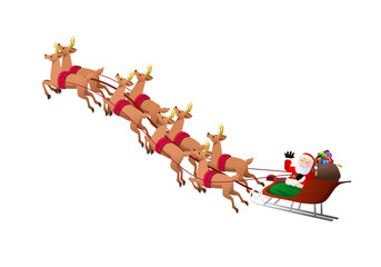 reindeers pulling santa claus sleigh