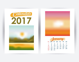2017 january year frame landscape picture photo calendar planner month day icon. Colorful and Flat design. Vector illustration