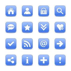 Blue satin icon web button with white basic sign