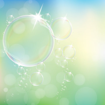 Realistic soap bubbles with rainbow reflection set isolated eps10 vector illustration.
