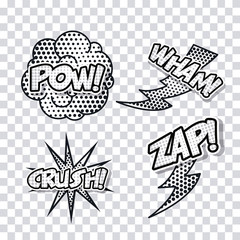 explossion pop art comic cartoon icon set. No background. Vector illustration