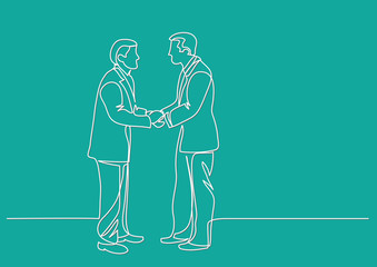 continuous line drawing of businessmen meeting handshake