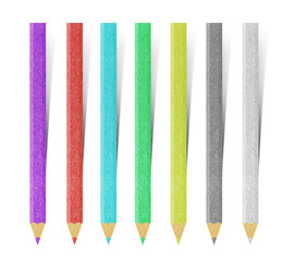 color pencil paper craft stick on white background