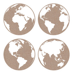 World Map. World Globe. Vintage Brown Papers.
