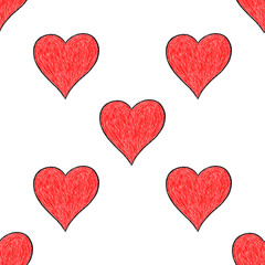Seamless pattern with red heart sign