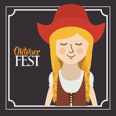 woman german germany cartoon avatar cloth traditional oktoberfest icon. Colorful frame and Flat design. Vector illustration