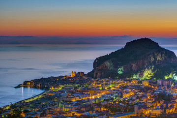 The beautiful city of Cefalu in Sicily just before sunrise
