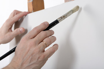 An artist hand painting in studio. Selective focus