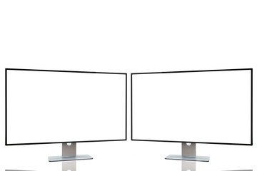 monitor wide screen with shadow on isolated white background.