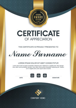 certificate template with clean and modern pattern,.Luxury golden,Qualification certificate blank template with elegant,Vector illustration
