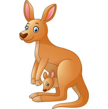 Cartoon kangaroo carrying a cute Joey