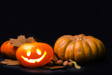 blank greeting cards for Halloween celebration - pumpkin on a black background