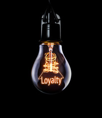 Hanging lightbulb with glowing Loyalty concept.