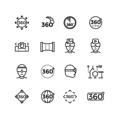 Degree image, panorama, virtual reality thin line icons