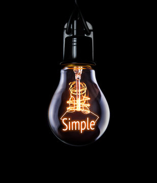 Hanging lightbulb with glowing Simple concept.