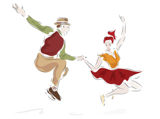 Swing Dancing Couple in Retro Clothes Style