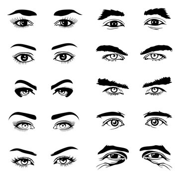 Male and female eyes eyebrows vector elements