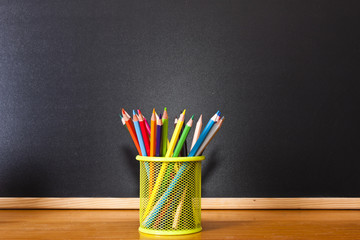 school supplies with chalkboard, back to school concept