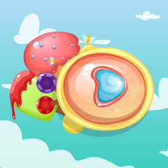 Cartoon sweet play button. Vector gui.