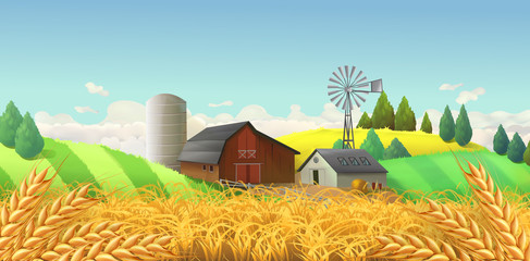 Wheat field. Farm landscape. Vector background © Natis