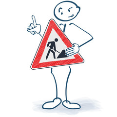 Strichmännchen mit einem Baustellenschild vor dem Körper