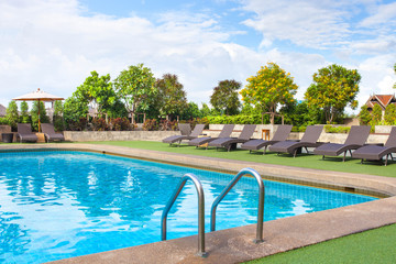 chair side swimming pool relax place. View from eye