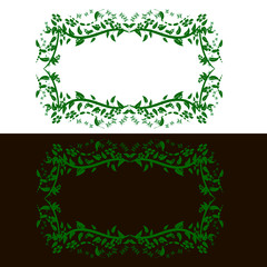 Vector vintage frame with leaves, swirls, butterflies and flowers. Green, black and white. Fit for wedding card, invitation, greetings.