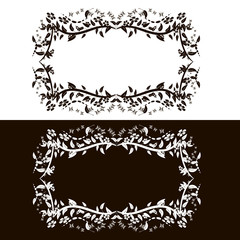 Vector vintage frame with leaves, swirls, butterflies and flowers. Black and white. Fit for wedding card, invitation, greetings.