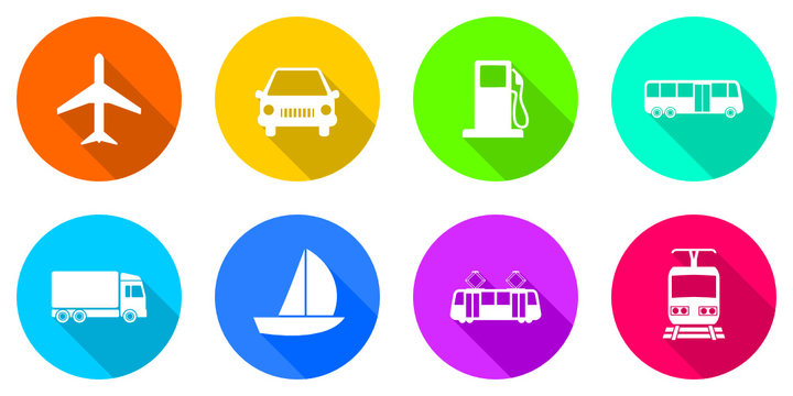 Flat design transportation vector icon set