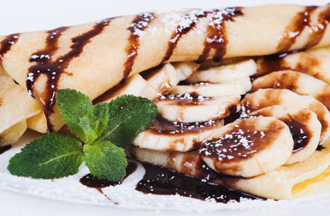 Pancakes stuffed bananas and chocolate