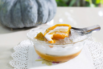 Pumpkin in syrup and ice with coconut milk