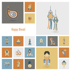 Diwali. Indian Festival Icons