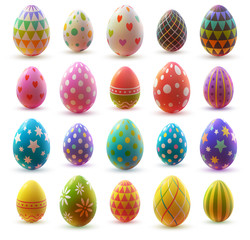 Set of realistic eggs on white background. Easter collection. Vector illustration.
