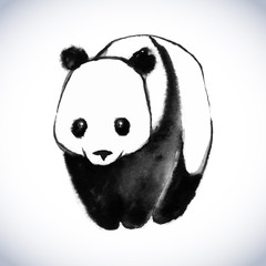 Cute panda. Watercolor banner. Vector illustration