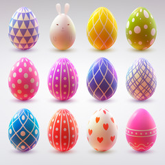 Set of realistic eggs on white background. Easter collection. Vector illustration.