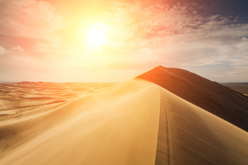 Fototapeta na wymiar High sand dunes in the rays of evening sun
