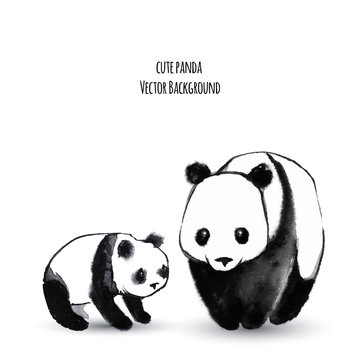 Cute panda. Watercolor banner. Vector illustration.