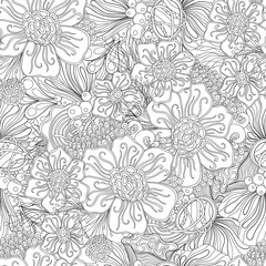 Doodle black and white abstract hand drawn vector background. Wavy zentangle style seamless pattern.