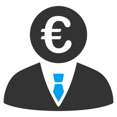 Euro Clerk icon. Vector style is bicolor flat iconic symbol, blue and gray colors, white background. - obrazy, fototapety, plakaty