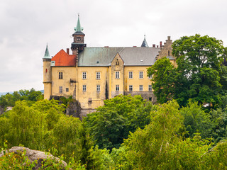 Medieval Castle Hruba Skala situated on a steep sandstone cliff in Bohemian Paradise, or Cesky Raj, Czech Republic