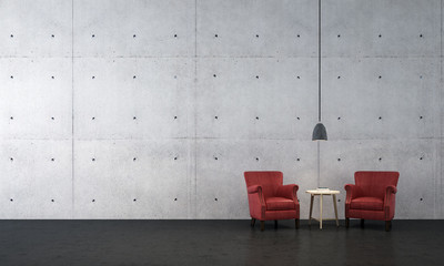 red sofa and concrete wall livng room