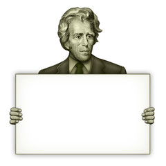 Blank Sign Held by President Andrew Jackson - obrazy, fototapety, plakaty