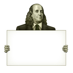 Blank Sign Held by Benjamin Franklin