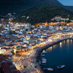 Fototapeta na wymiar The harbor of Parga by night, Greece, Ionian Islands