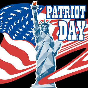 Patriot day card with the flag of unites states of america and statue of liberty. Digital vector image