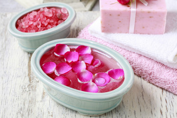 Nail spa enriching treatment with essential oils and rose petals