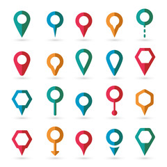 Vector colorful map pointer icons set on white background