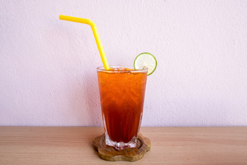 Glass ice lemon tea antique drink