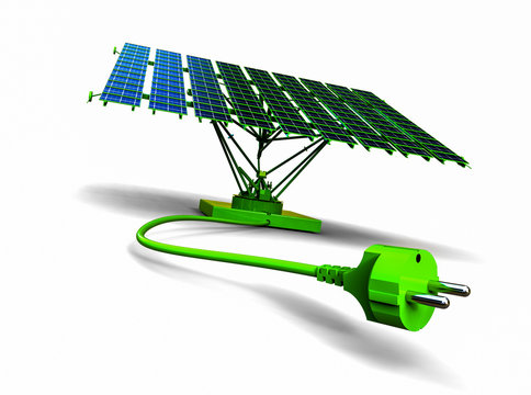 Solar power  / 3D render image representing an solar panel with a power cable 