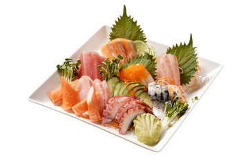 Japanese Sashimi dish isolated on background.
